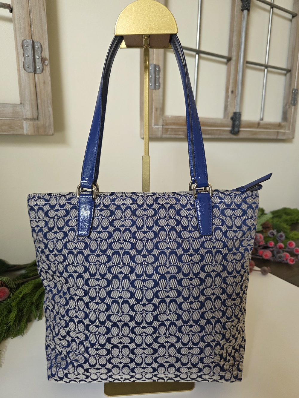 Coach Signature Stripe Tote Blue Jacquard Y2K Shoulder Bag - Picture 8 of 14